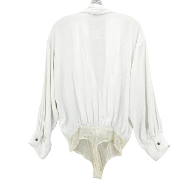 NWT FREE PEOPLE INTIMATELY Ivory White Lady Like Lady Bodysuit Draped Top LARGE - Picture 5 of 10